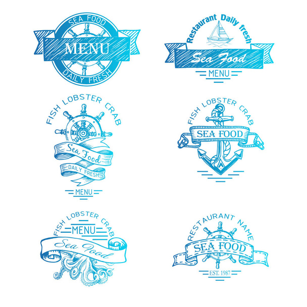 Set of logos for seafood menu on white background - Vektor, obrázek