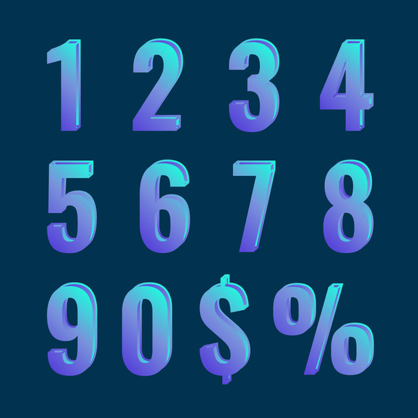 Set getallen, dollar en procent tekenen op donkere achtergrond - Vector, afbeelding