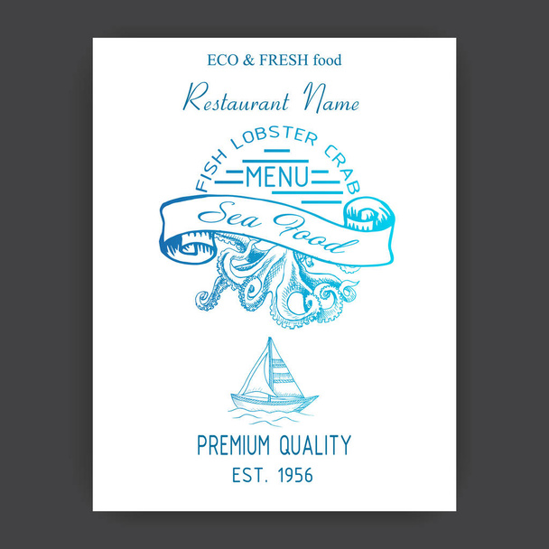 Обложка для меню ресторана морепродуктов в светлых тонах
  - Вектор,изображение