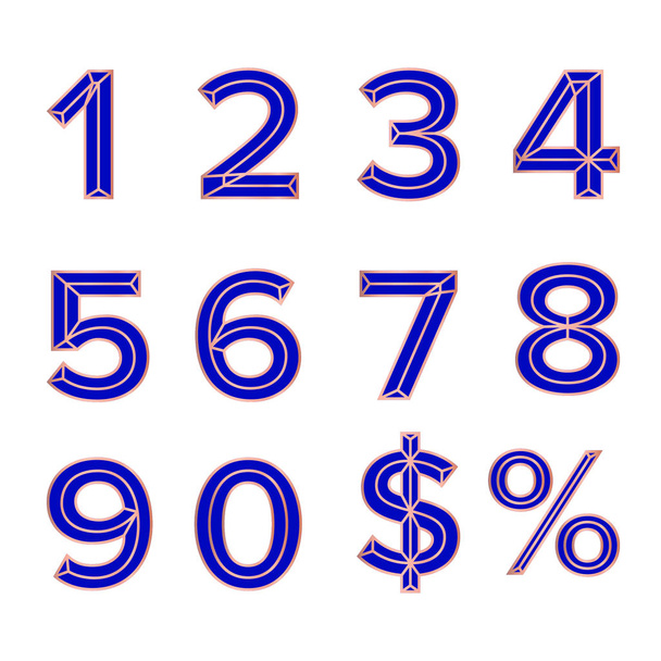 Set of numbers, dollar and percent signs on white background - Διάνυσμα, εικόνα