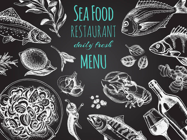 Cover for seafood restaurant menu in dark colors  - Vektori, kuva