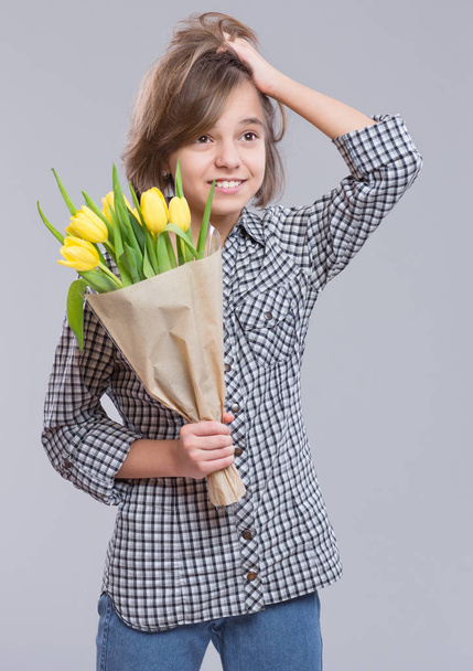 Girl with flowers - Фото, зображення