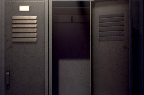 Locker rij en Open deur - Foto, afbeelding