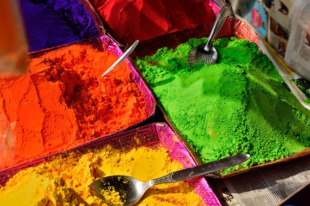 Colorful piles of powdered shopping for Holi festival  - Photo, Image