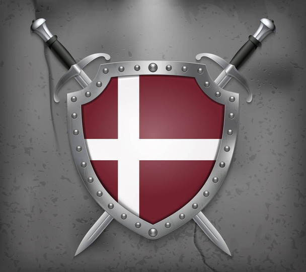 デンマーク Orlogsflaget バリアント フラグ。国旗と盾 - ベクター画像