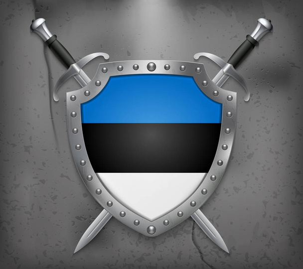Flaga Estonii. Tarcza z flagi narodowej. Dwa skrzyżowane Swor - Wektor, obraz