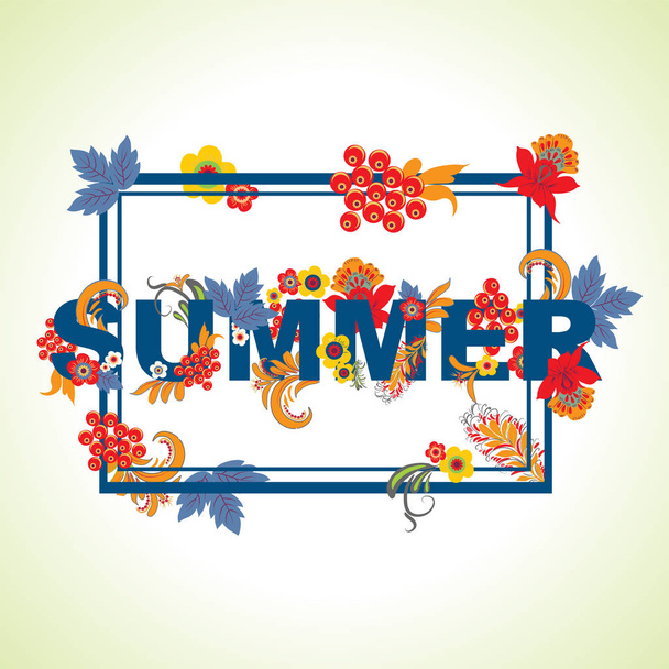 Summer typography design with leaves and flowers.     - Vector, Imagen