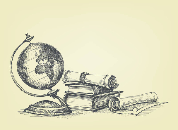 Education concept. Vintage background earth globe - Vector, afbeelding