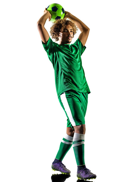 junger Teenager Fußballer Mann Silhouette isoliert - Foto, Bild
