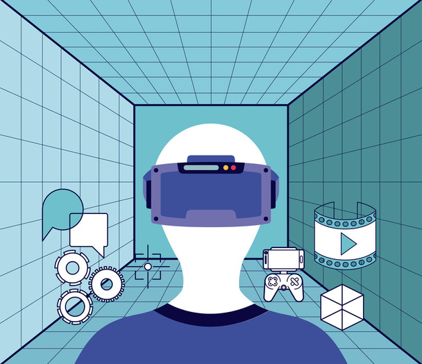 virtual reality technology set icons - Vector, Image