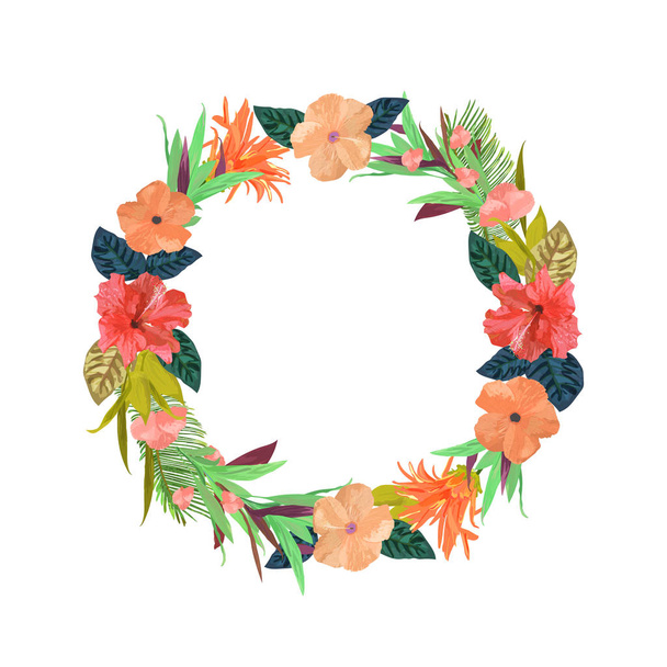 Colorful flowers wreath. Elegant floral tropical collection with - Διάνυσμα, εικόνα