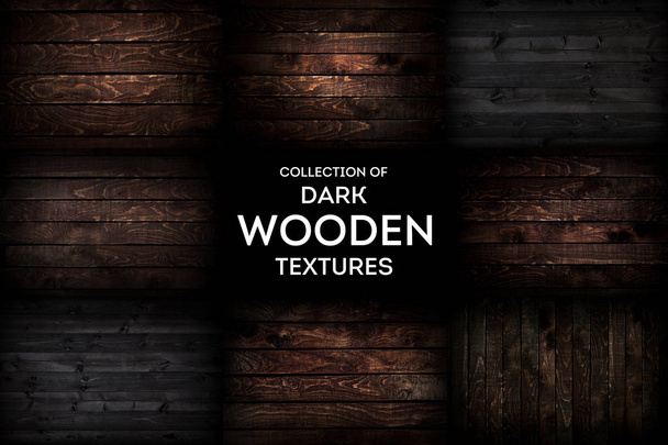Dark wooden background or texture with natural pattern, collection - Photo, Image