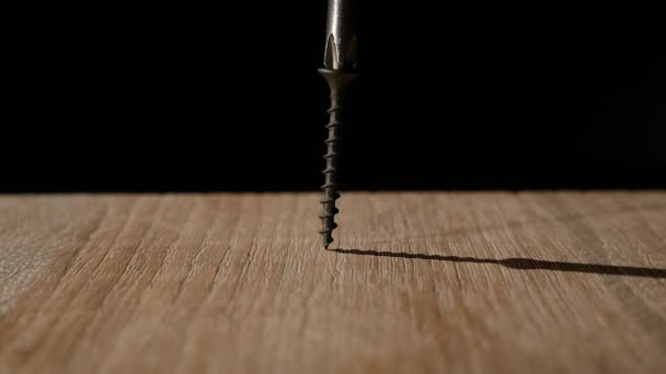 The man twists the screws into the boards using a screwdriver. - Séquence, vidéo