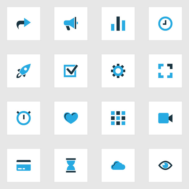 Interface icons colored set with ahead, video, hourglass and other watch elements. Isolated vector illustration interface icons. - Vector, Image