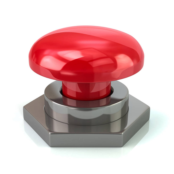 Large red button on white background,  3d illustration - Fotoğraf, Görsel