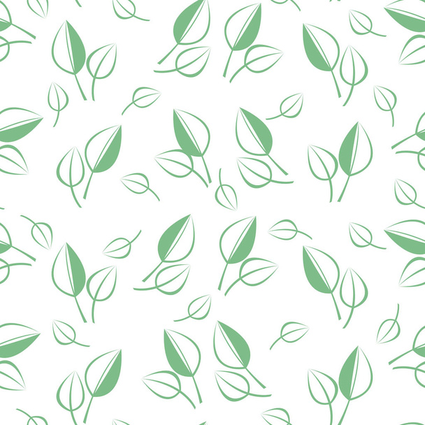 Seamless pattern with green leaves. Floral background, vector illustration on white background. - Vector, imagen
