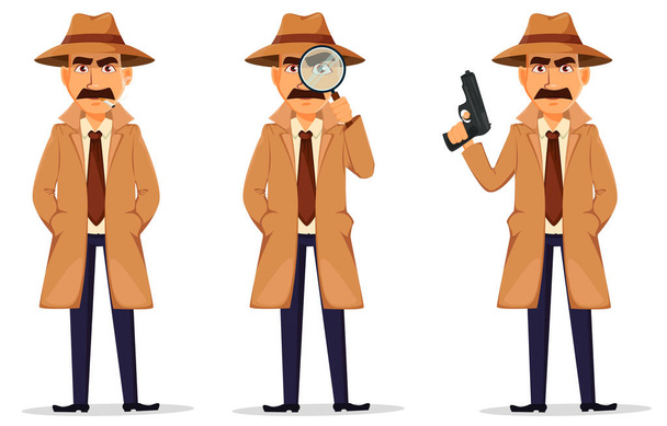 Detective con cappello e cappotto. Carattere bello
 - Vettoriali, immagini