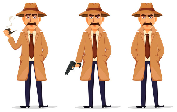Detektiv v klobouk a kabát. Hezká postava - Vektor, obrázek