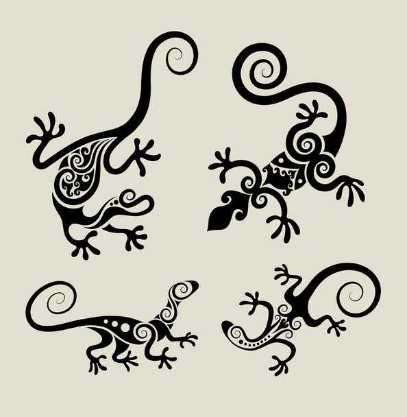 Lizard floral ornaments set vector - Vektör, Görsel