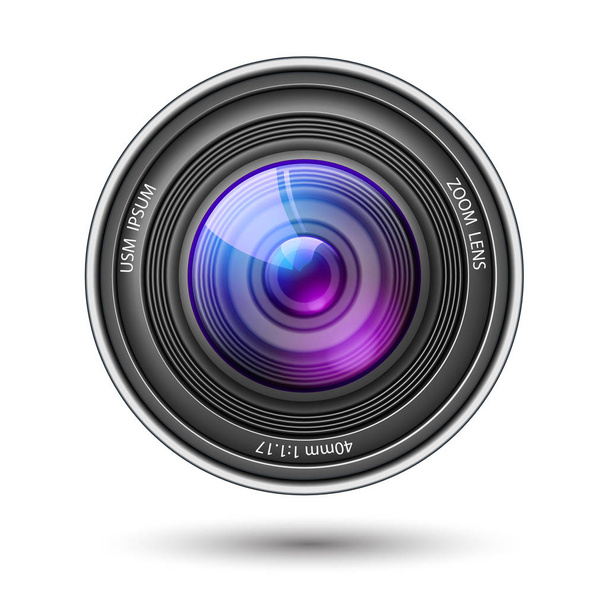 Realistic camera lens with reflections vector - Вектор,изображение