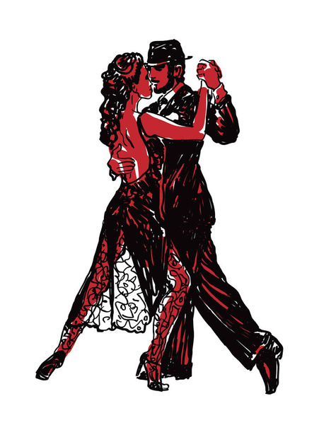      Sketched Dancers in red and black - Vector, Image