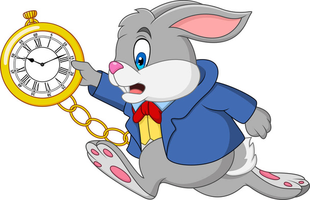Dibujos animados conejo celebración reloj
 - Vector, imagen