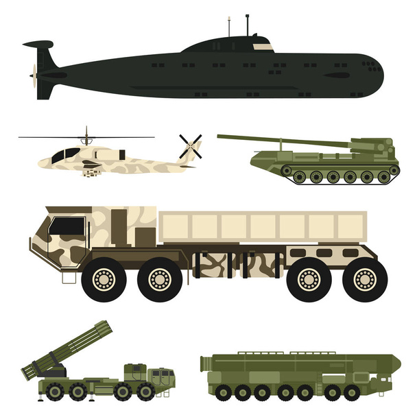Military army transport technic vector war tanks industry technic armor system armored army personnel camouflage carriers weapon illustration. - Wektor, obraz