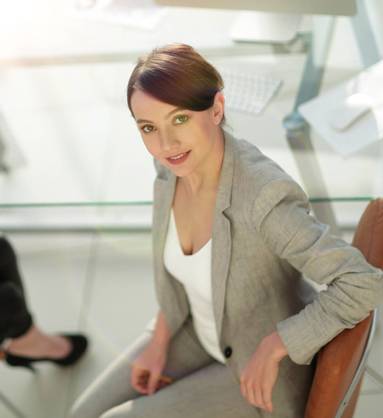 top view portrait of young business business woman sitting at th - Photo, image