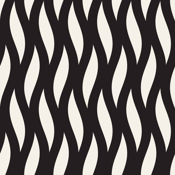 Vector Seamless Black and White Hand Drawn Wavy Lines Pattern - Vetor, Imagem