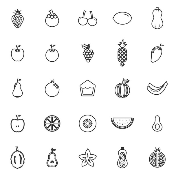 Fruit lijn pictogrammen op witte achtergrond - Vector, afbeelding