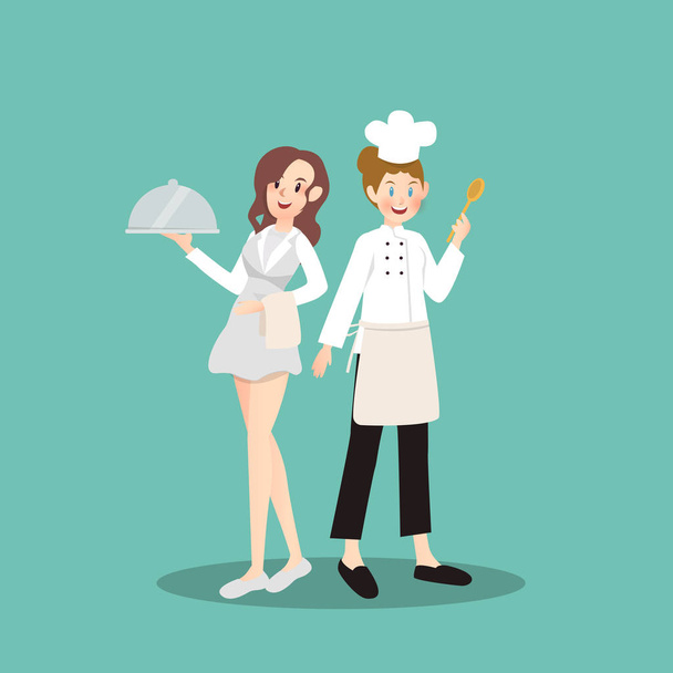 Пара профессий, включая повара и официантку
  - Вектор,изображение