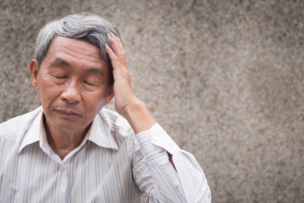 stressed hopeless senior old man suffering from chronic headache pain, migraine, stress, hangover - Photo, Image