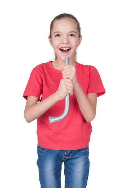 Girl singing into an imaginary microphone - Photo, Image