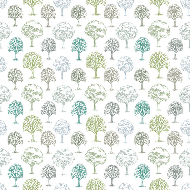 Vector pattern with trees and bushes on white background. - Wektor, obraz