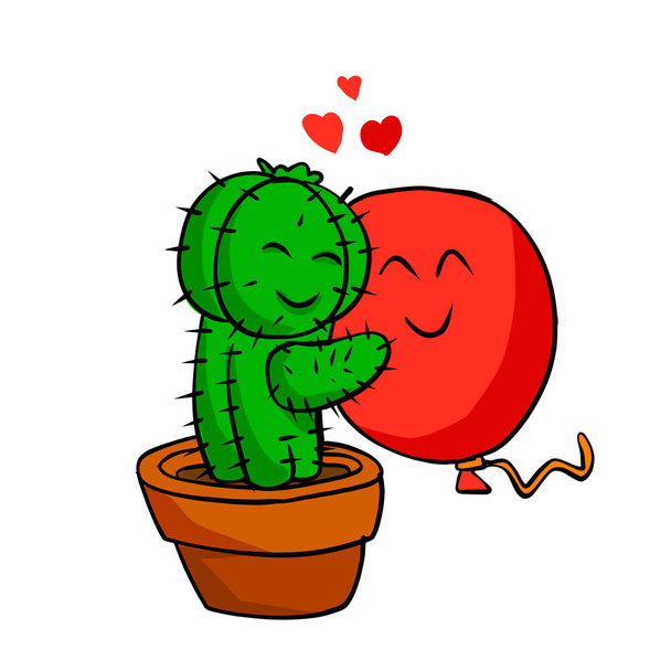 Cartoon cactus hugging balloon - Fotó, kép
