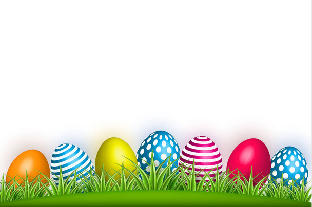 Vector realistic decorated easter egg green grass - Διάνυσμα, εικόνα