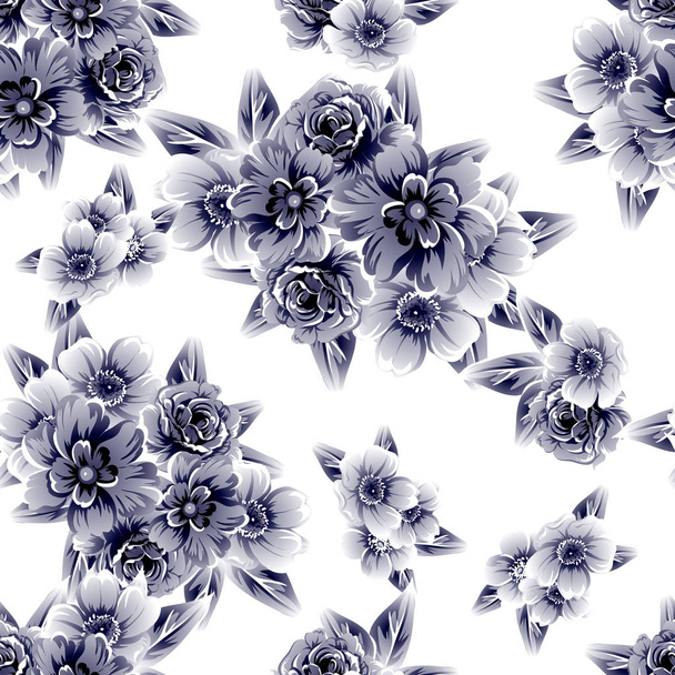 Seamless vintage style ornate flower pattern. Floral elements in contour - Vector, imagen