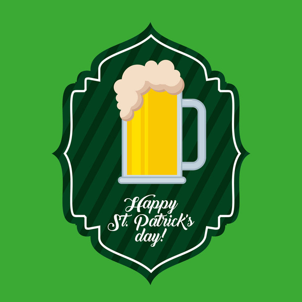 happy st patricks day green label cold beer drink - Vetor, Imagem