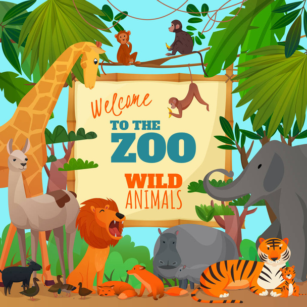 Benvenuti a Zoo Cartoon Poster
 - Vettoriali, immagini