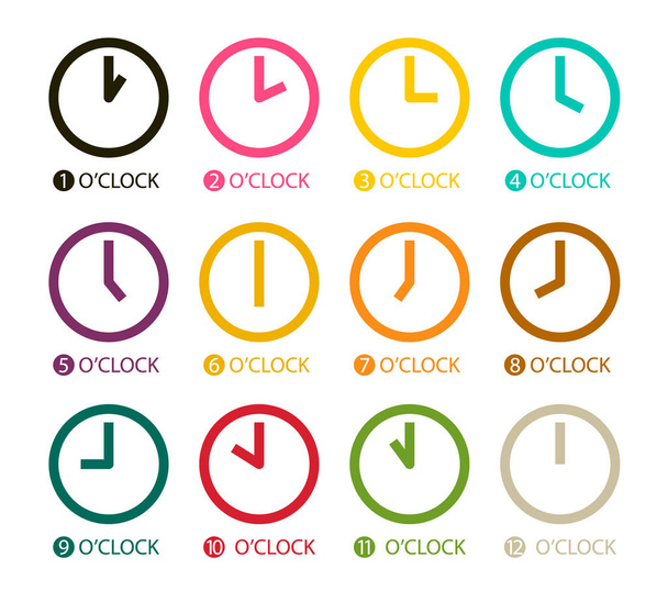 Барвистий набір значків годинників ізольовано на білому тлі. Векторні символи часу
. - Вектор, зображення