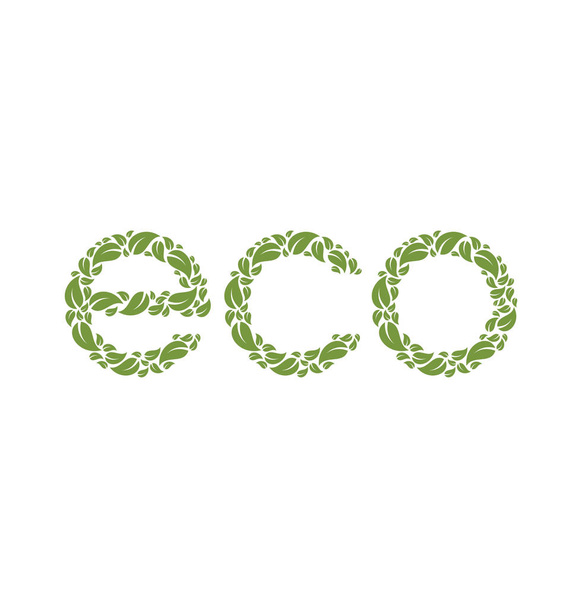 ECO letters with green sheets - Вектор, зображення