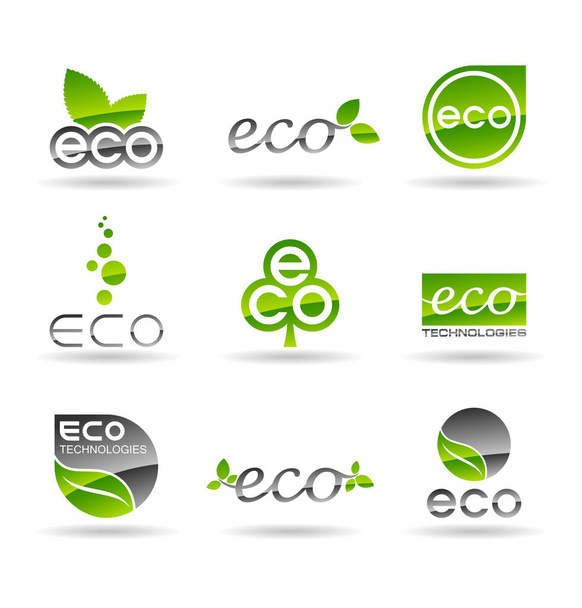 Eko żywność, produkty ekologiczne bio, eco przyjazny, wegańskie ikon i symboli ekologia. Zestaw elementów projektu logo wektor, odznaki, etykiety i szablony logo dla Twojej firmy - Wektor, obraz