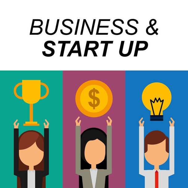 negocios éxito trofeo dinero bombilla idea negocio y puesta en marcha
 - Vector, Imagen