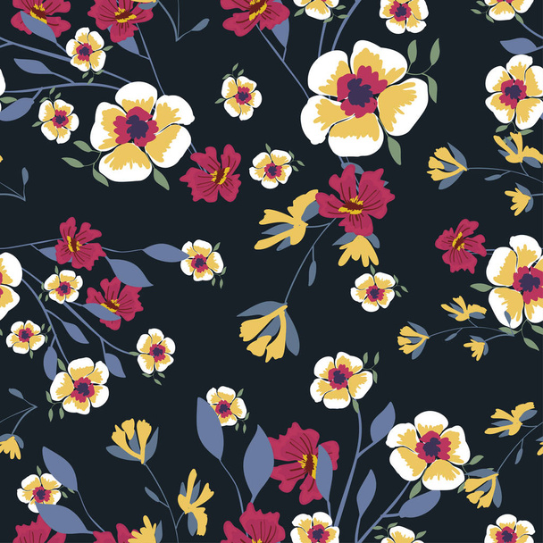 Seamless pattern with small flowers on a dark background - Wektor, obraz