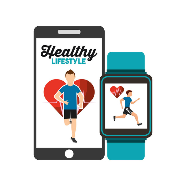 zdrowego stylu życia smartfona i aplikacji inteligentny zegarek - Wektor, obraz