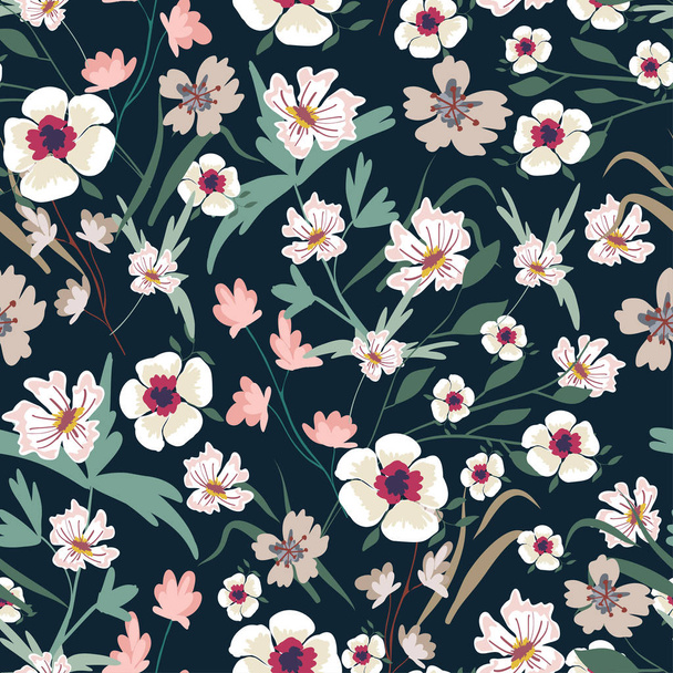 Seamless pattern with small flowers on a dark background - Vektori, kuva
