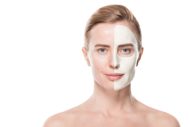Woman with facial skincare mask isolated on white - Φωτογραφία, εικόνα