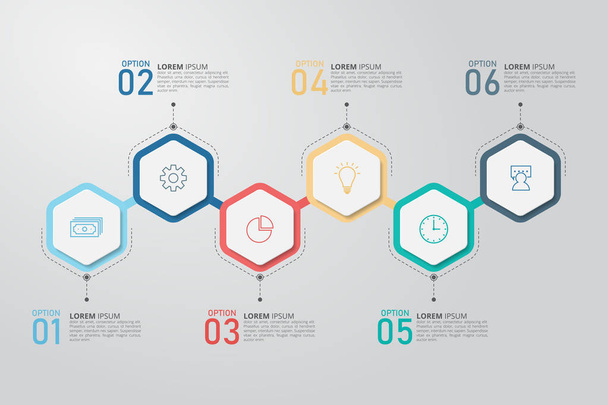 Hexagon infographic design template. Can be used for business, education, web design, banners, brochures, flyers. Vector illustration. - Вектор, зображення