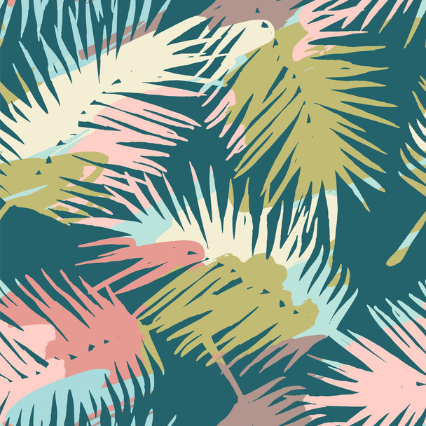 Seamless exotic pattern with tropical plants and artistic background - Vektör, Görsel