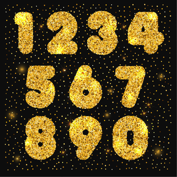 Conjunto de números dourados com textura metálica
. - Vetor, Imagem